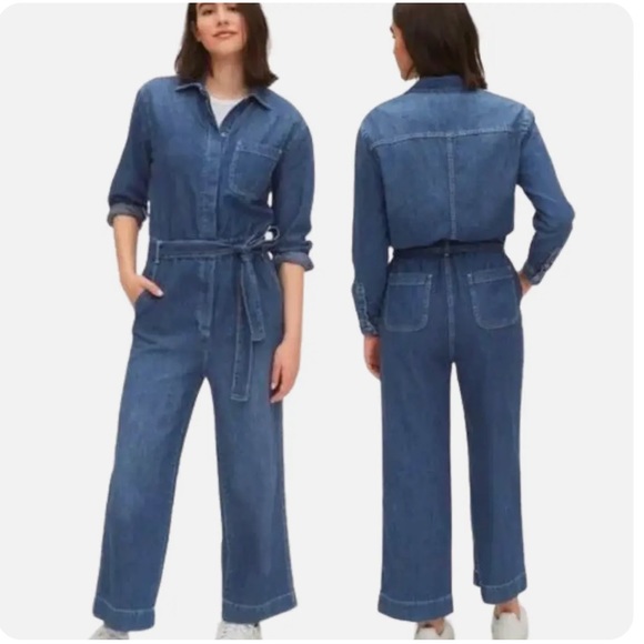 GAP Pants - Gap Blue Utility Jumpsuit Denim Romper Size 6 Wide Leg